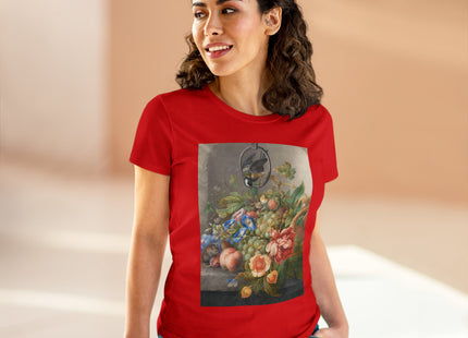 Still Life With Flowers, Fruit, A Great Tit And A Mouse by Herman Henstenburgh Women's Midweight Cotton Tee