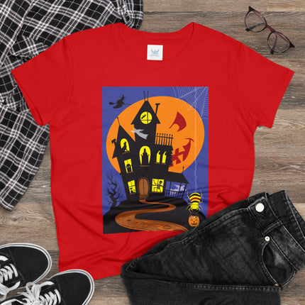 Halloween Night at the Haunted House Women's Midweight Cotton Tee