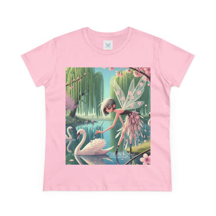 A Fairy Painting a Swan Cotton Tee