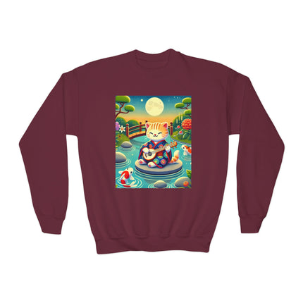 Melodic Kitten by the Koi Pond Youth Crewneck Sweatshirt – Harmony, Joy & Whimsical Charm