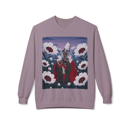 🎭🌹 The Crimson Garden Masquerade Midweight Crewneck Sweatshirt – Art Deco Floral Fantasy