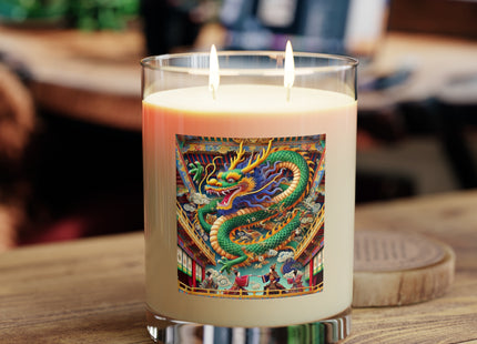 Tibetan Dragon Over Kabuki Duel Scented Candle - Full Glass, 11oz