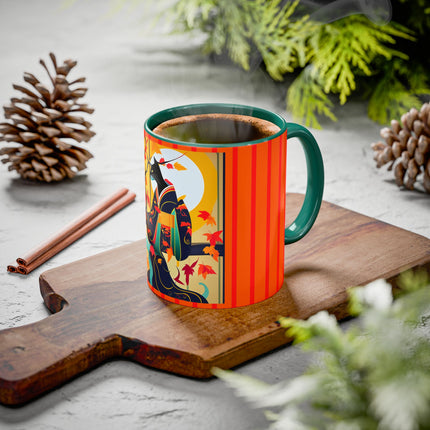 Black Cat in Kimono Colorful Mugs, 11oz
