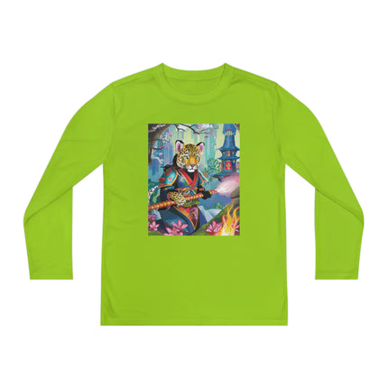 Cyberpunk Leopard Youth Long Sleeve Competitor Tee – Neon Magic & Futuristic Adventure