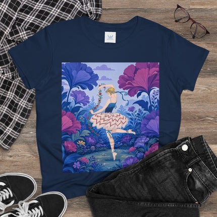 🌸🩰 The Enchanted Garden Ballet Cotton Tee – Art Deco Floral Whimsy