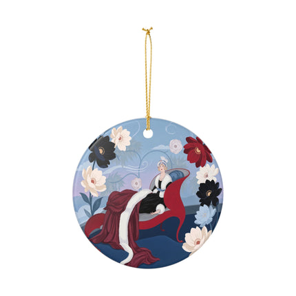 🌹✨ The Scarlet Chaise Ceramic Ornament – Art Deco Floral Glamour