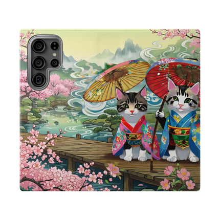 🌸🐱 Kimono Kitties Flip Case – Whimsical Elegance & Storybook Charm