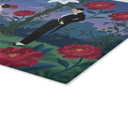 🌹🪞 The Lady Of The Midnight Garden Vanity Glass Cutting Board – Art Deco Floral Romance
