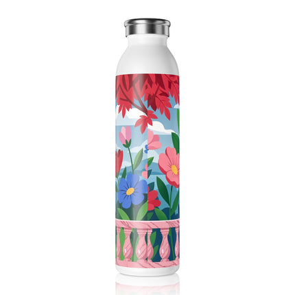 🌺🪭 The Lady Of The Grand Garden Terrace Slim Water Bottle – Art Deco Floral Elegance
