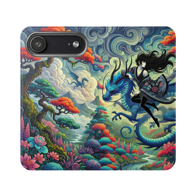 Mystic Guardian of the Sky Flip Case – Warrior Fairy & Turquoise Dragon