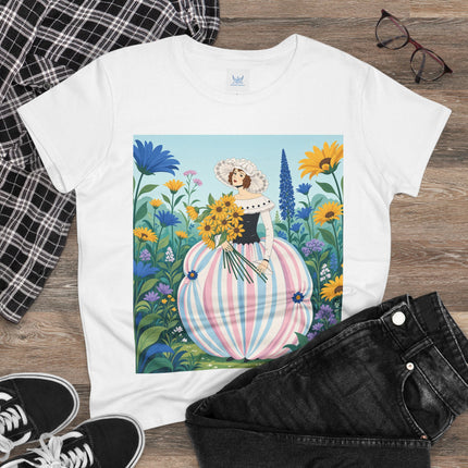 🌻🎀 The Sunflower Garden Bouquet Cotton Tee – Art Deco Floral Elegance
