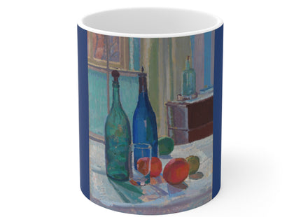 Blue and Green Bottles and Oranges by Spencer Frederick Gore Ceramic Mug 11oz