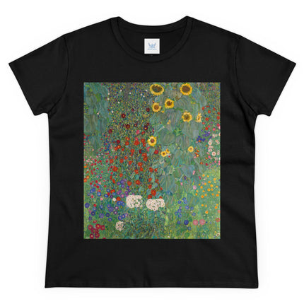 Farm Garden with Sunflowers by Gustav Klimt Women's Midweight Cotton Tee