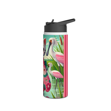 Geisha Kitten Strolls Among the Spoonbills Stainless Steel Water Bottle, Standard Lid