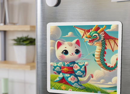 Geisha Kitten and the Dragon Kite Die-Cut Magnets (5 Sizes)