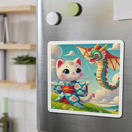 Geisha Kitten and the Dragon Kite Die-Cut Magnets (5 Sizes)