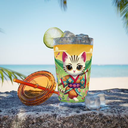 Samurai Kitten Sunsplash Tumbler with Straw, 16oz