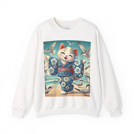 Geisha Kitten by the Seaside Heavy Blend™ Crewneck Sweatshirt