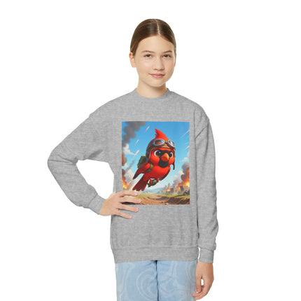 Cardinal Dive Bomber Youth Crewneck Sweatshirt – Action, Courage & High-Flying Adventure