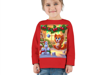 Naughty or Nice Kitten Christmas Toddler Long Sleeve Tee