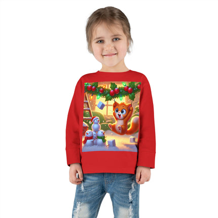 Naughty or Nice Kitten Christmas Toddler Long Sleeve Tee