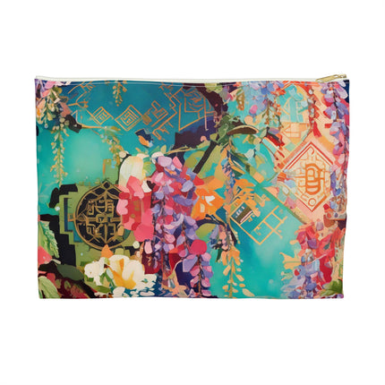 Golden Wisteria Symphony Accessory Pouch – Klimt Inspired Floral Art Design