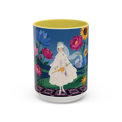 The Lady Of The Golden Parasol Colorful Mugs – Art Deco Botanical Elegance