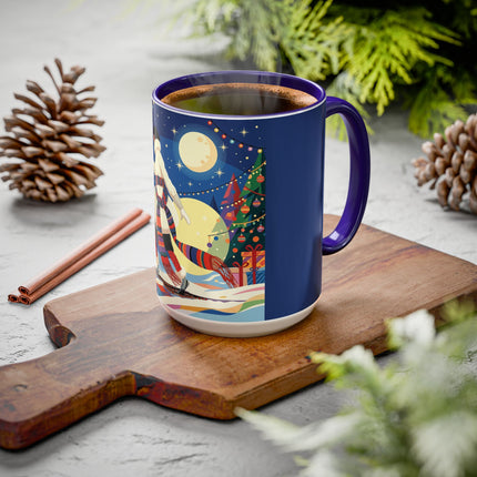 🌙🎿 The Moonlit Christmas Skier Colorful Mug – Whimsical Holiday Fantasy