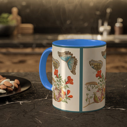 Blue Butterflies and Pomegranate by Maria Sibylla Merian Colorful Mugs, 11oz