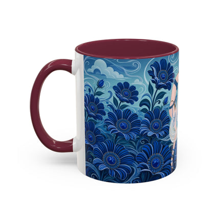 💙🌸 The Sapphire Wind Dancer Colorful Mug – Art Deco Floral Fantasy