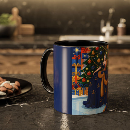 👑🎄 The Christmas Queen Of Golden Bells Colorful Mug – Art Deco Holiday Elegance