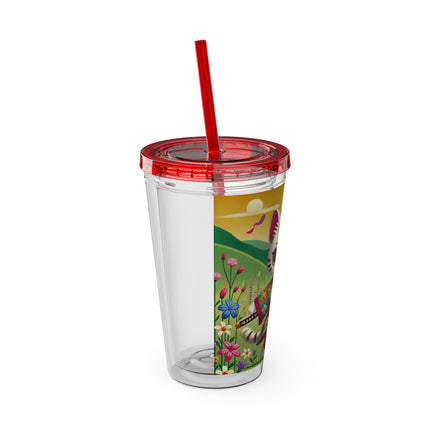 Samurai Kitten Sunsplash Tumbler with Straw, 16oz