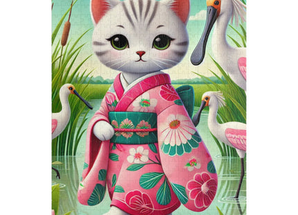 Geisha Kitten Strolls Among the Spoonbills Puzzle (110, 252, 520-piece)
