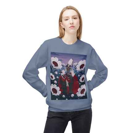 🎭🌹 The Crimson Garden Masquerade Midweight Crewneck Sweatshirt – Art Deco Floral Fantasy