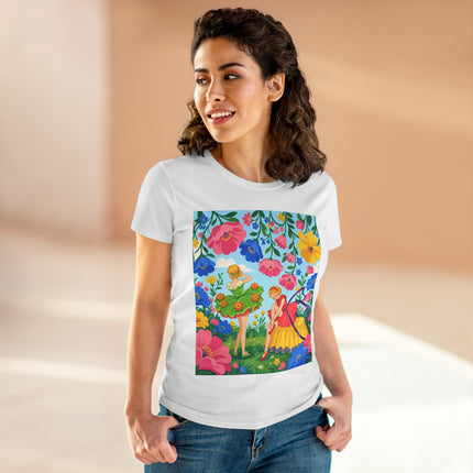 🌸🧚 The Fairies In The Flower Garden Cotton Tee – Art Deco Floral Whimsy