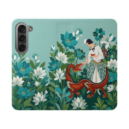 🐉🌿 The Dragon Keeper Flip Case – Art Deco Floral Fantasy