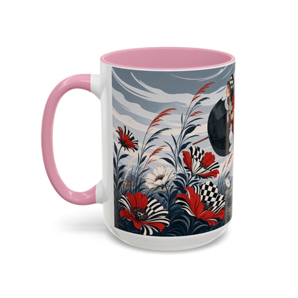 ☔🌹 The Scarlet Checkerboard Rainstorm Colorful Mug – Art Deco Floral Elegance