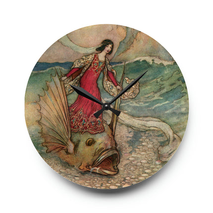 Rita Rides on the Dolphin by Warwick Goble Acrylic Wall Clock, Round & Square
