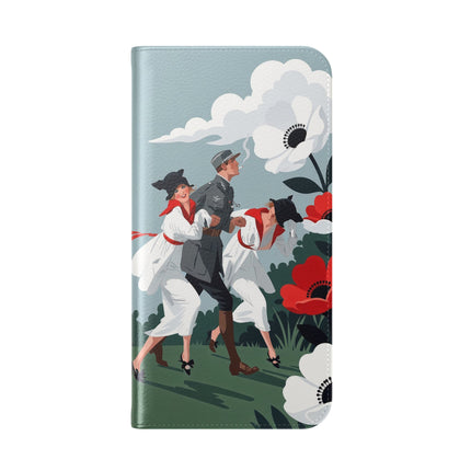 🌺🎩 The Ladies Of The Scarlet Garden Flip Case – Art Deco Floral Adventure