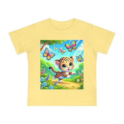 Butterfly Chase Leopard Cub Baby T-Shirt – Playful Adventure & Sunny Meadow Dreams