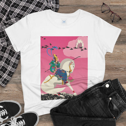 Samurai Princess on the White Steed Women's Midweight Cotton Tee – Epic Fantasy & Mythic Beauty