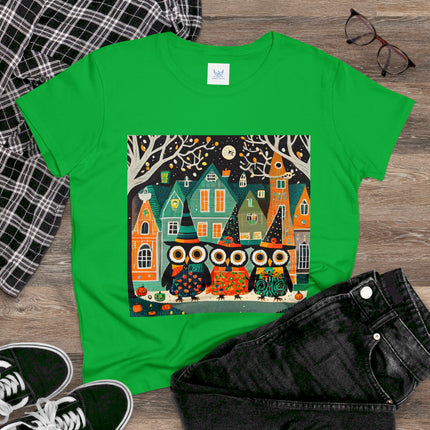 Night of the Trick-or-Treating Owlets Women's Midweight Cotton Tee