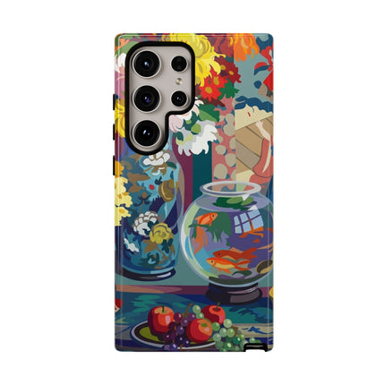 Floral Fishbowl Still Life Phone Case – Vibrant Harmony & Colorful Life