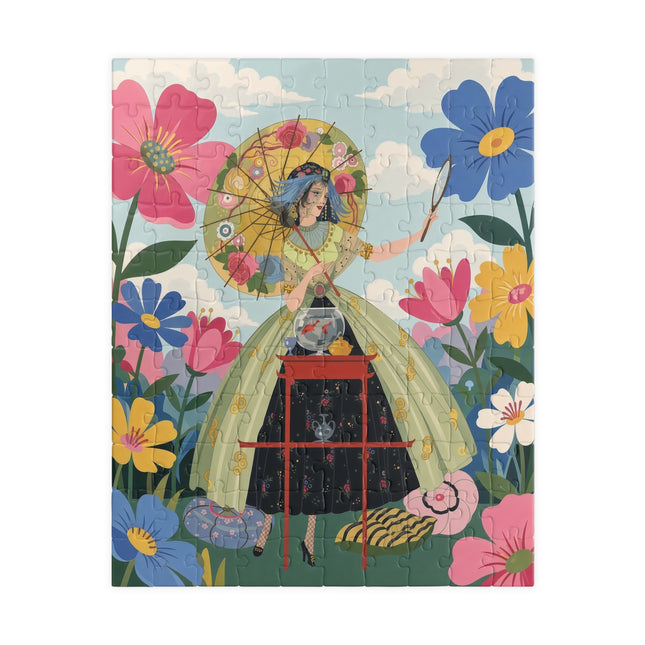 🌸🪞 The Floral Parasol Reflection Puzzle – Art Deco Garden Fantasy