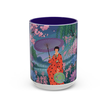 The Lady Of The Cherry Blossoms Colorful Mugs – Art Deco Spring Elegance