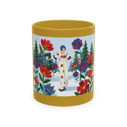 🌹🎄 The Lady Of The Holiday Roses Ceramic Mug – Art Deco Christmas Elegance
