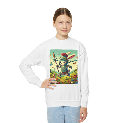 Rabbit Gladiator Youth Crewneck Sweatshirt – Courage, Adventure & Playful Charm