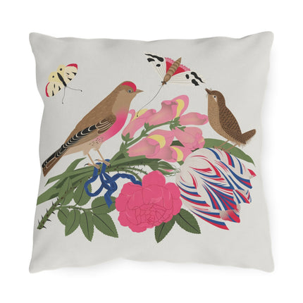 Pink-Breasted Bird & Wren Outdoor Pillows – Spring Harmony & Delicate Beauty