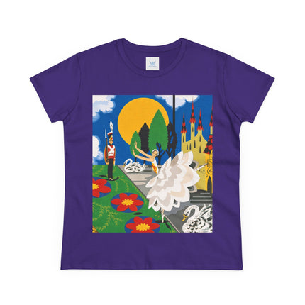 🦢🏰 The Enchanted Swan Ballet Cotton Tee – Art Deco Fairytale Whimsy