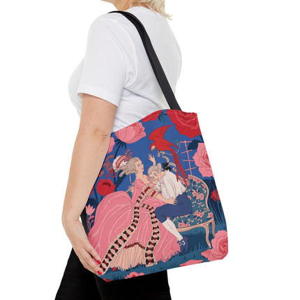 🌹🦜 The Lady Of The Scarlet Parrot Tote Bag – Art Deco Floral Elegance